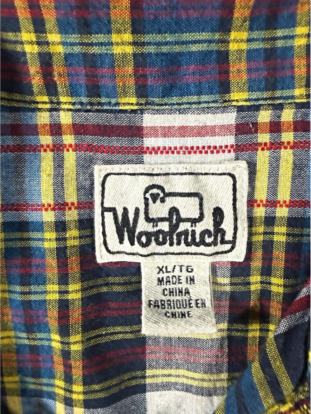 Woolrich Men’s XL Blue Plaid Button-Up Shirt Short Sleeve Cotton Pockets